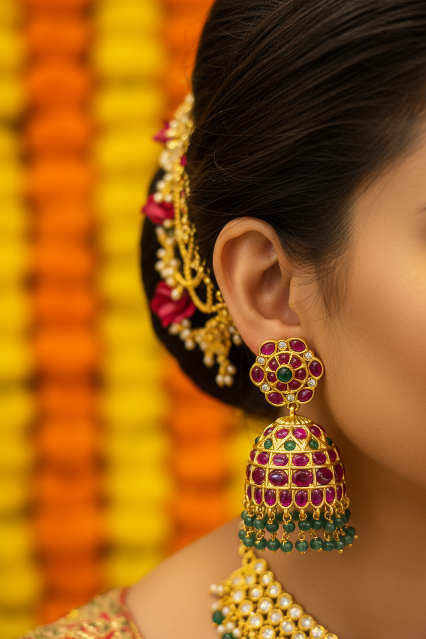 Emerald Kempu Jhumka - Bridal Lifestyle Wear