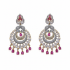 Flat lay Diamond Replica Chandbali Earrings Pink variant on white background