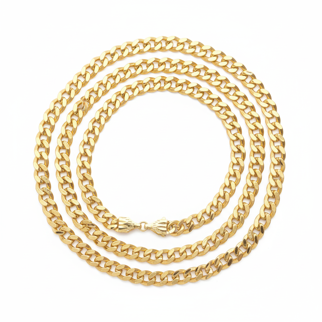 24K gold plated Cuban link chain on white background