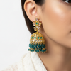 Model wearing Gold Plated Polki Jhumka - White Background