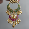 Emerald Ruby Chand Bali Earrings - Close Up Detail Shot
