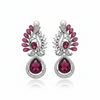 Victorian CZ Pearl Top Drop Earrings - Ruby Pink - White Background