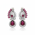 Victorian CZ Pearl Top Drop Earrings - Ruby Pink - White Background