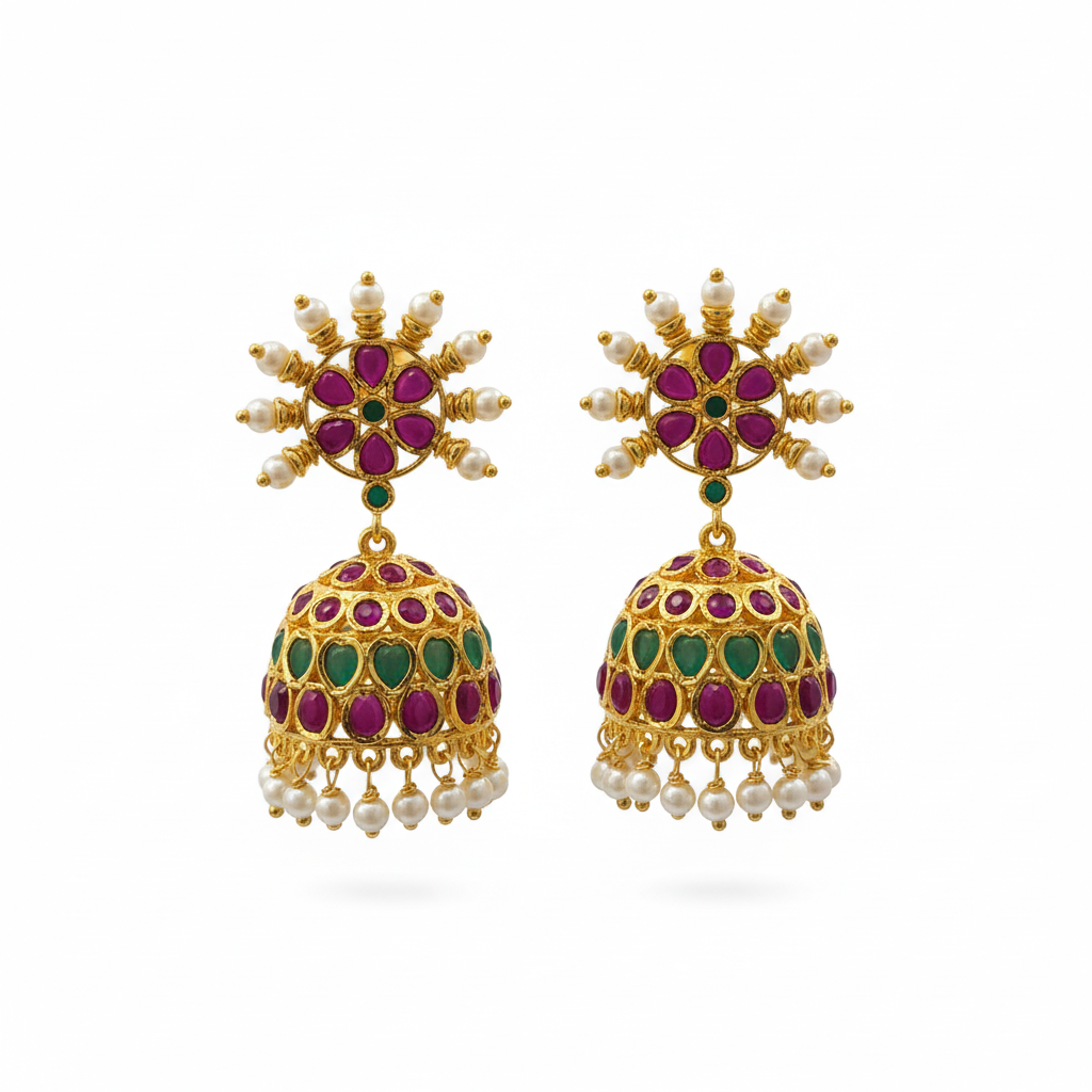 Variant 1 Kempu Emerald Jhumka white background product shot