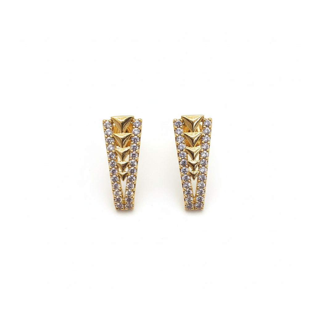 24K gold plated triangle pattern hoop earrings on white background