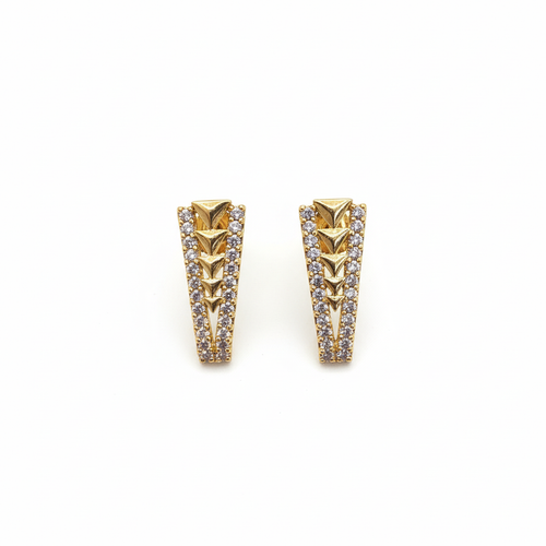 24K gold plated triangle pattern hoop earrings on white background