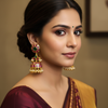 Kempu Handmade Jhumka Screw Back Earrings - Model Wear