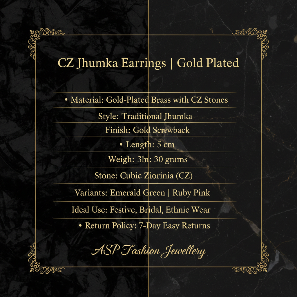 ASP Fashion Jewellery CZ jhumka earrings product details info card
