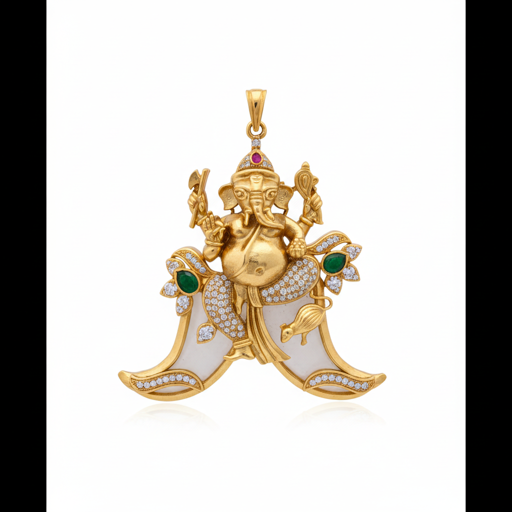 24K Gold Plated Ganesha Pendant on white background