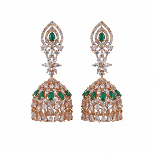 White background - Rose Gold Green Jhumka