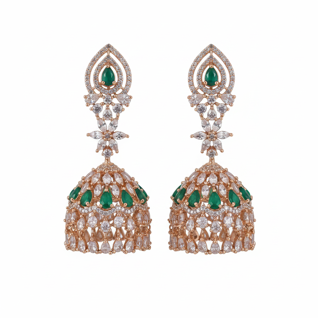 White background - Rose Gold Green Jhumka
