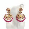 Kempu Polki Chandbali Earrings displayed on jewelry mannequin ear stand, white background