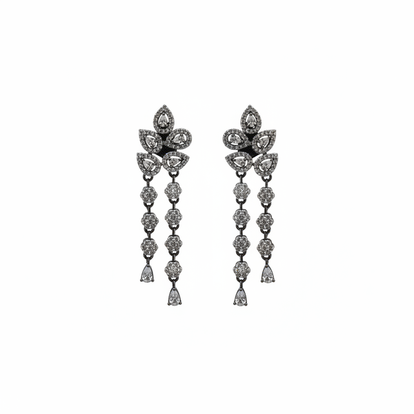 Victorian CZ Chandelier Drop Earrings - White CZ - White Background
