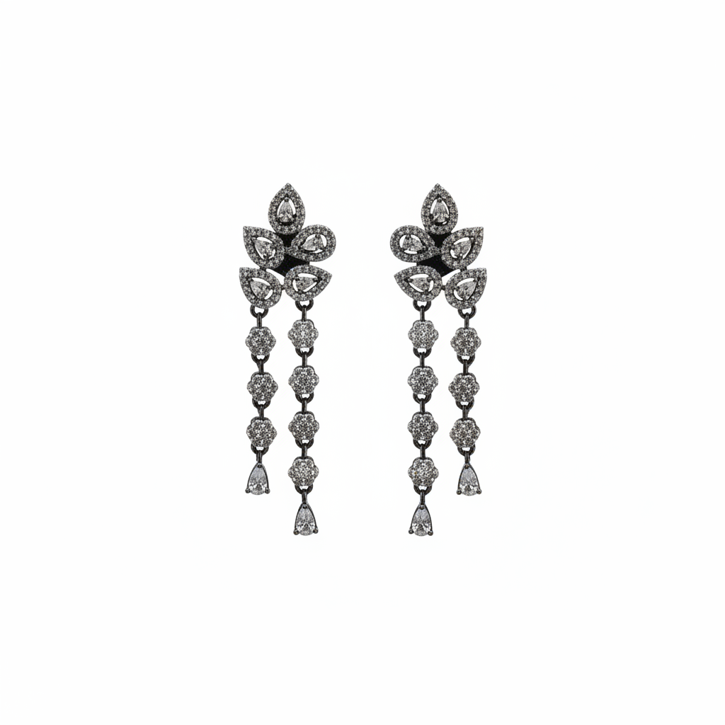 Victorian CZ Chandelier Drop Earrings - White CZ - White Background