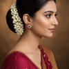 Model Wearing 925 Silver Jadau Kundan Flower Stud Earrings