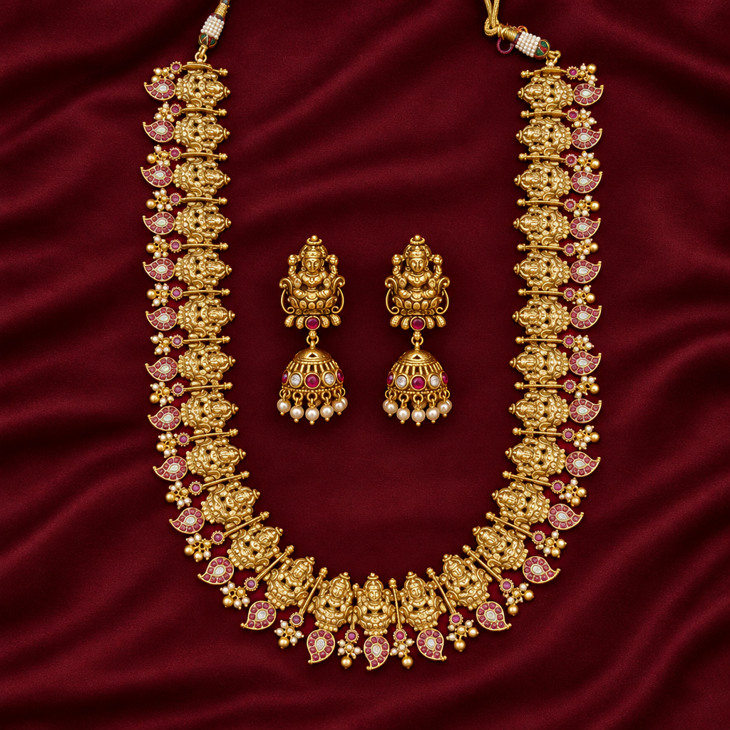 Illustrative square flat lay of necklace set