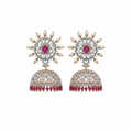 Pink CZ Sunburst Jhumka - White Background
