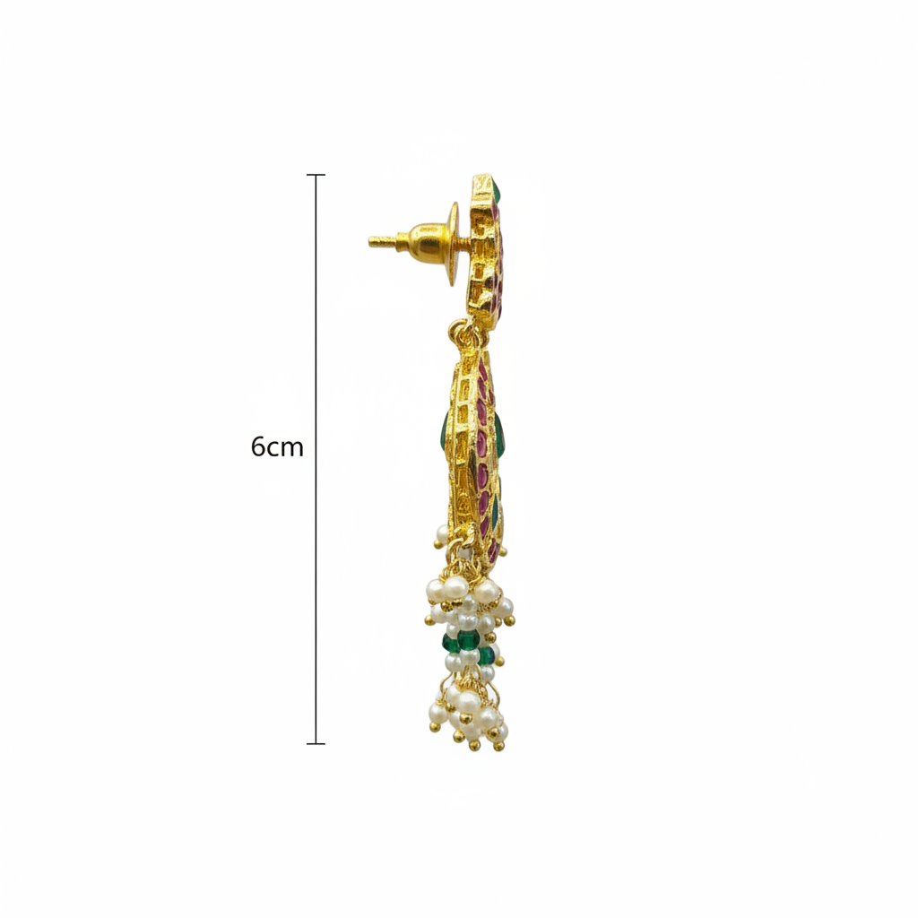 Kempu Polki Chandbali Earrings - Side Profile