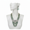 Emerald green and diamond bridal necklace set displayed on mannequin
