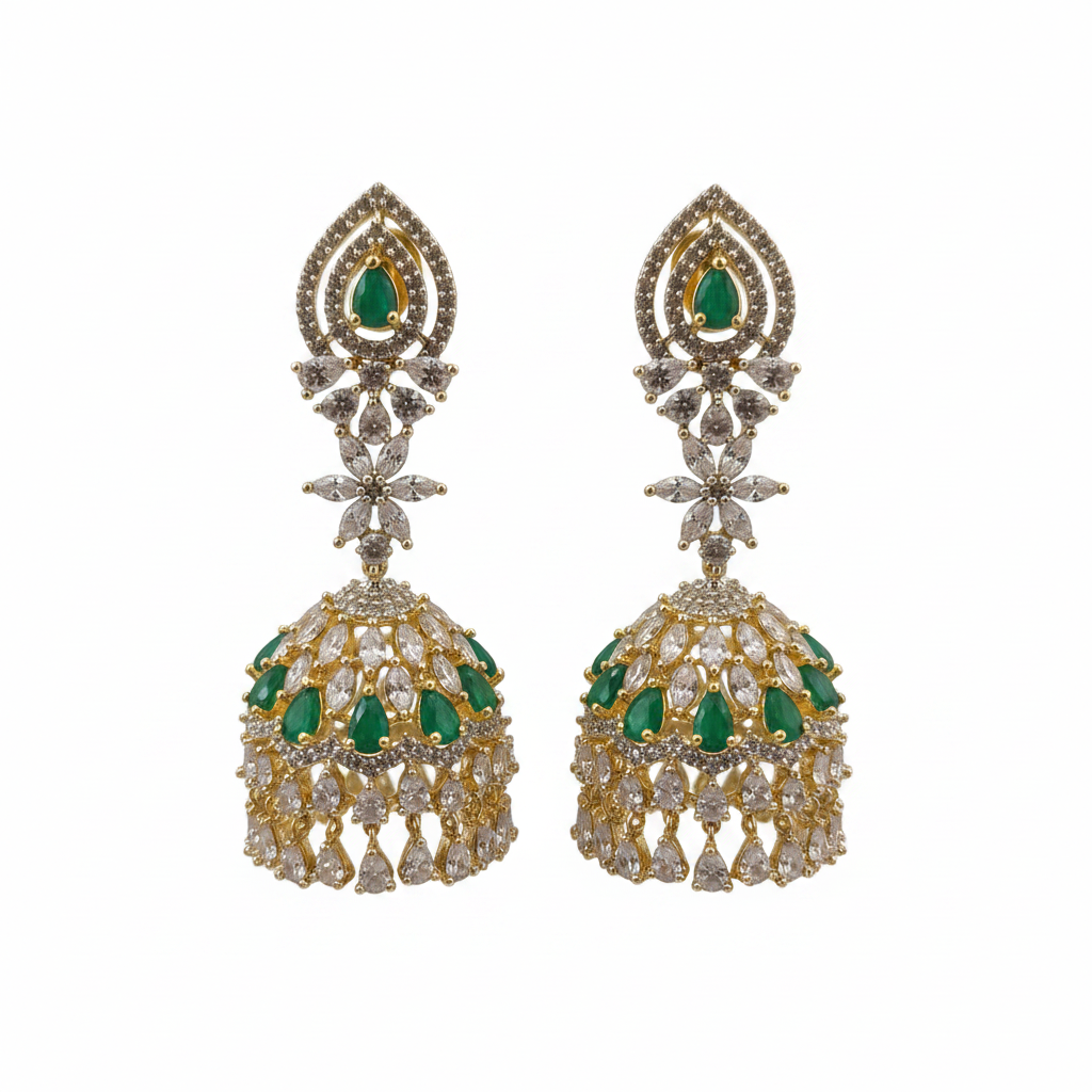 White background - Gold Green Jhumka