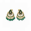 Jadau Kundan Emerald Chandbali Earrings on white background
