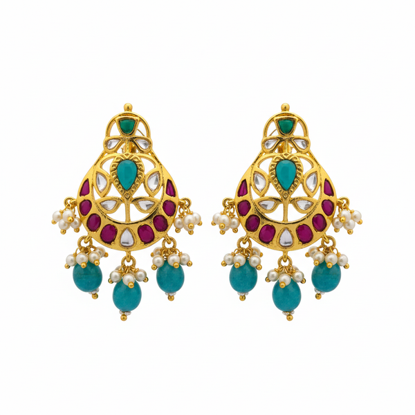 Polki Kempu Chandbali Earrings - White Background