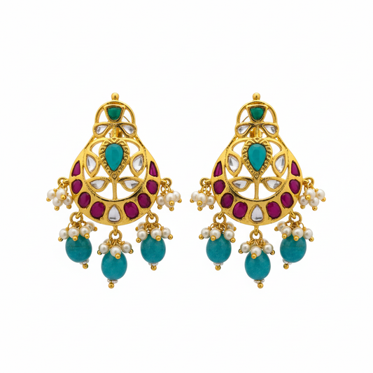 Polki Kempu Chandbali Earrings - White Background
