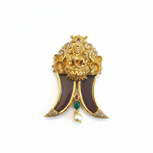 Antique Goddess Lakshmi Puligoru Locket for Men - 24K Gold Plated with Gemstones