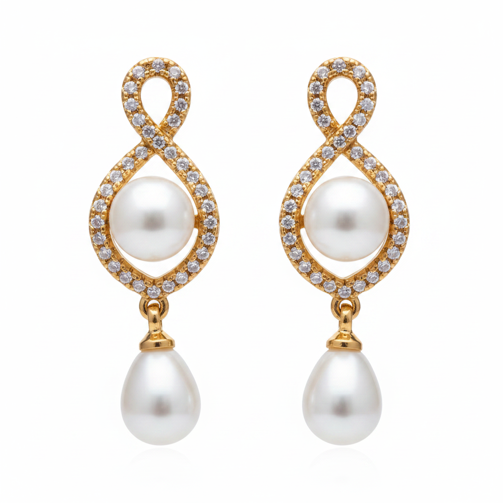 Infinity Pearl Drop Earrings - White BG