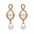 Infinity Pearl Drop Earrings - White BG