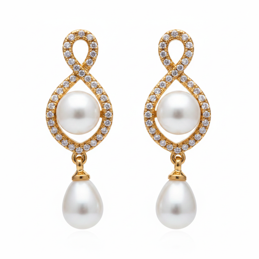 Infinity Pearl Drop Earrings - White BG