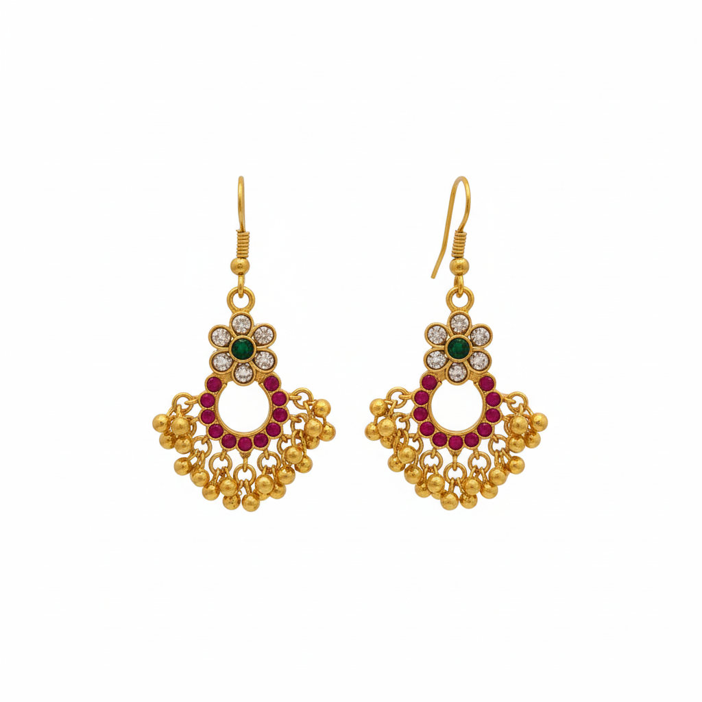 Jadau Kundan Flower Chandbali pair on white background