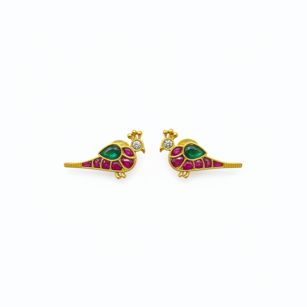 Jadau Kundan Peacock Stud Earrings 