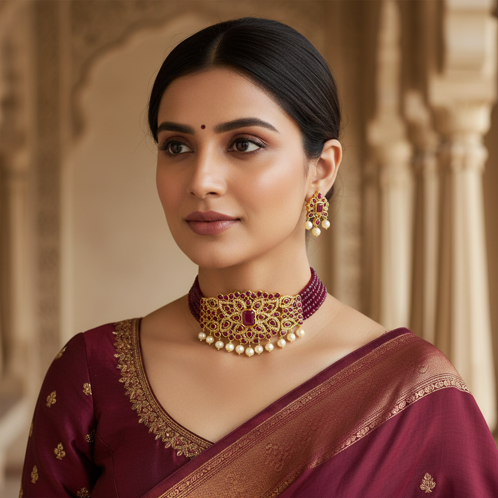 Kemp Pendant Ruby Beads Choker Lifestyle