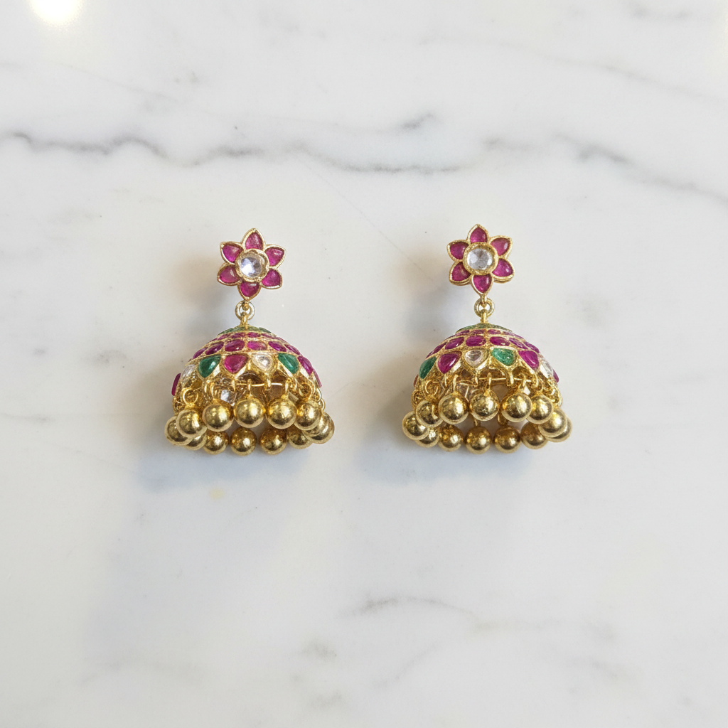 Kempu Polki Jhumka Flat Lay