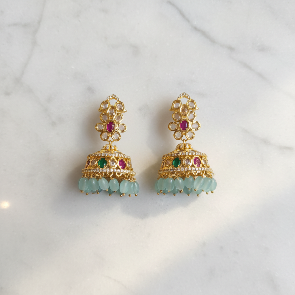 Kundan Polki Jhumka – Flat Lay