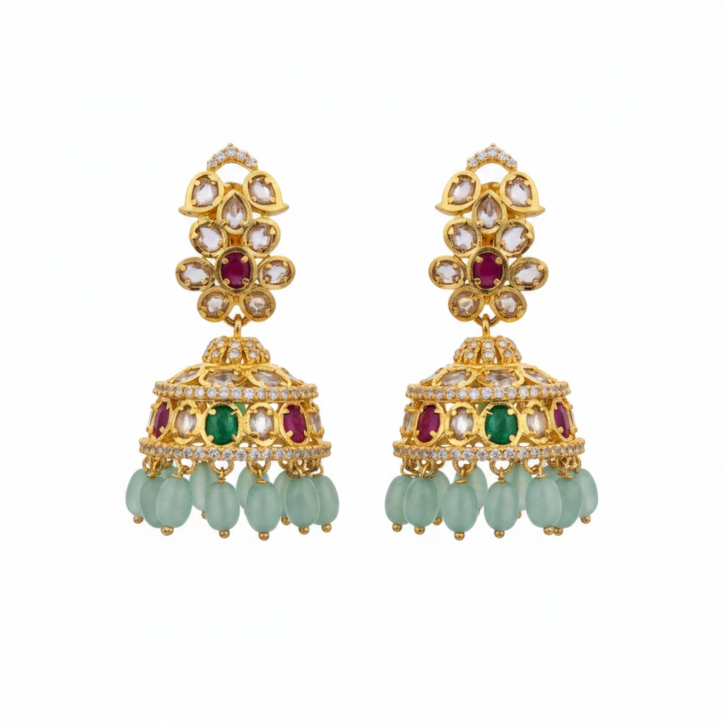 Kundan Polki Jhumka – White Background