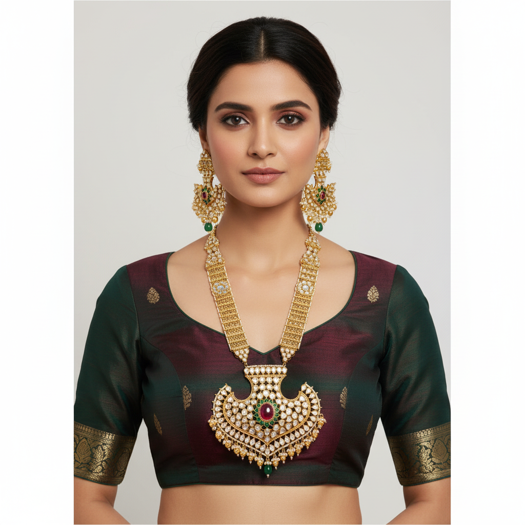 l Polki Long Necklace Set - 24K Gold Plated Kundan Haram