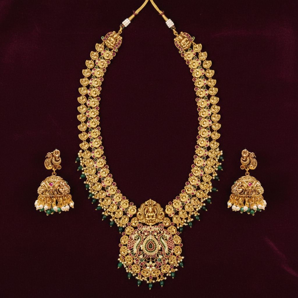 Lakshmi Coin Haram Set - Flat Lay