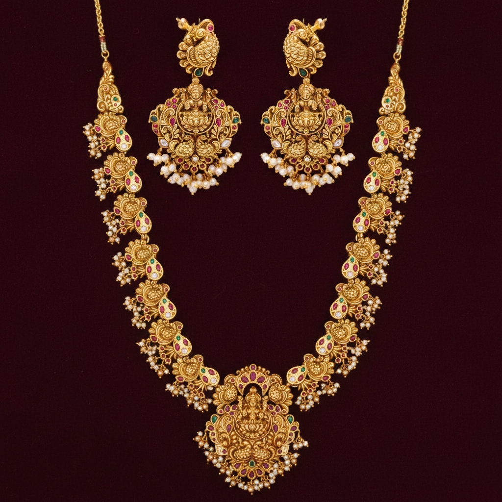 Lakshmi Temple Haram Set - Flat Lay