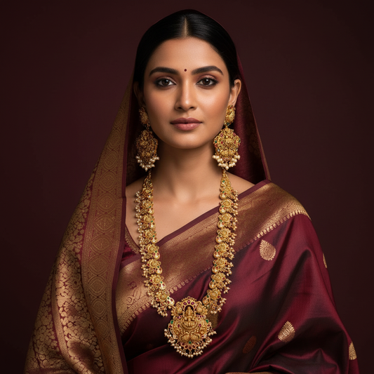 Lakshmi Temple Haram Set - Model Wear
