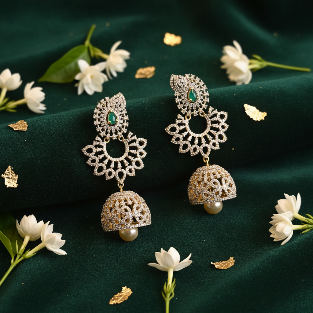 Lifestyle - CZ Chandbali Green Jhumka