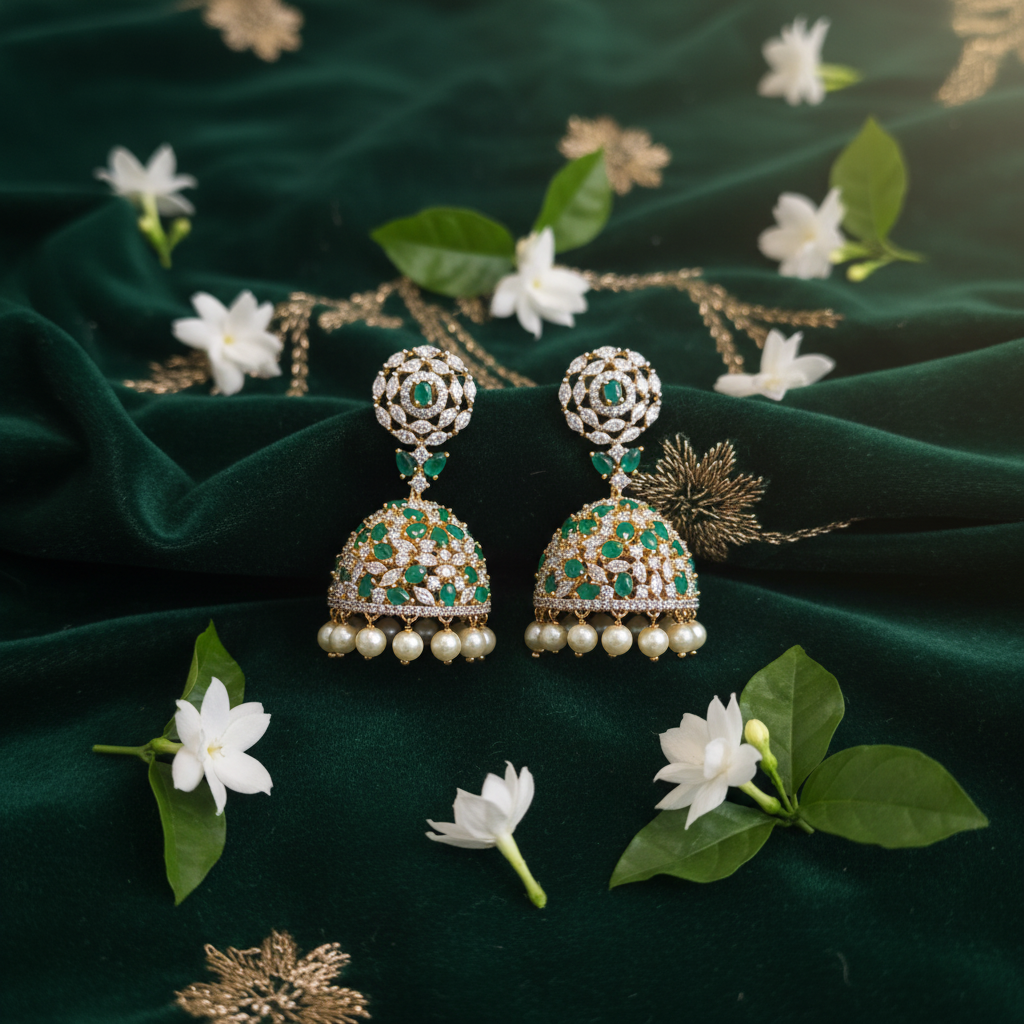 Lifestyle - CZ Emerald Pearl Jhumka