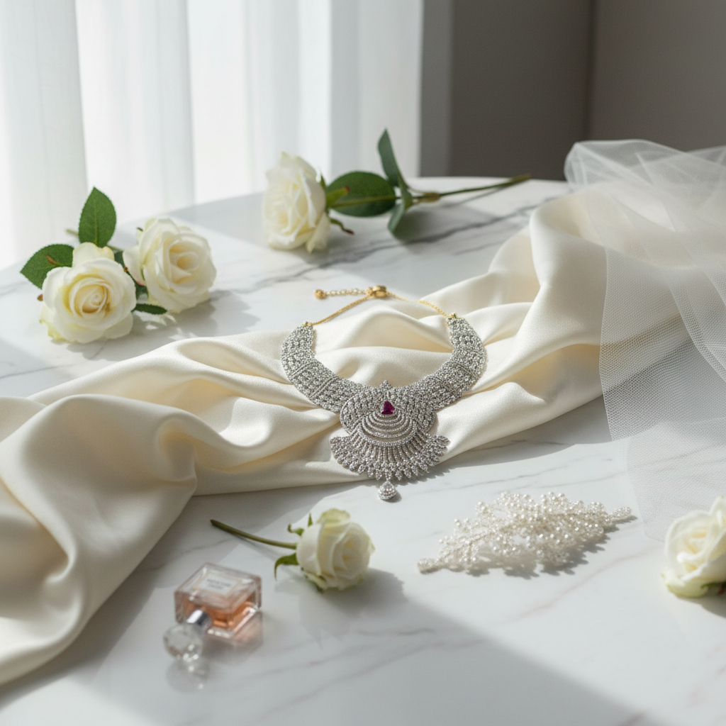 Lifestyle image of Bridal American Diamonds Necklace