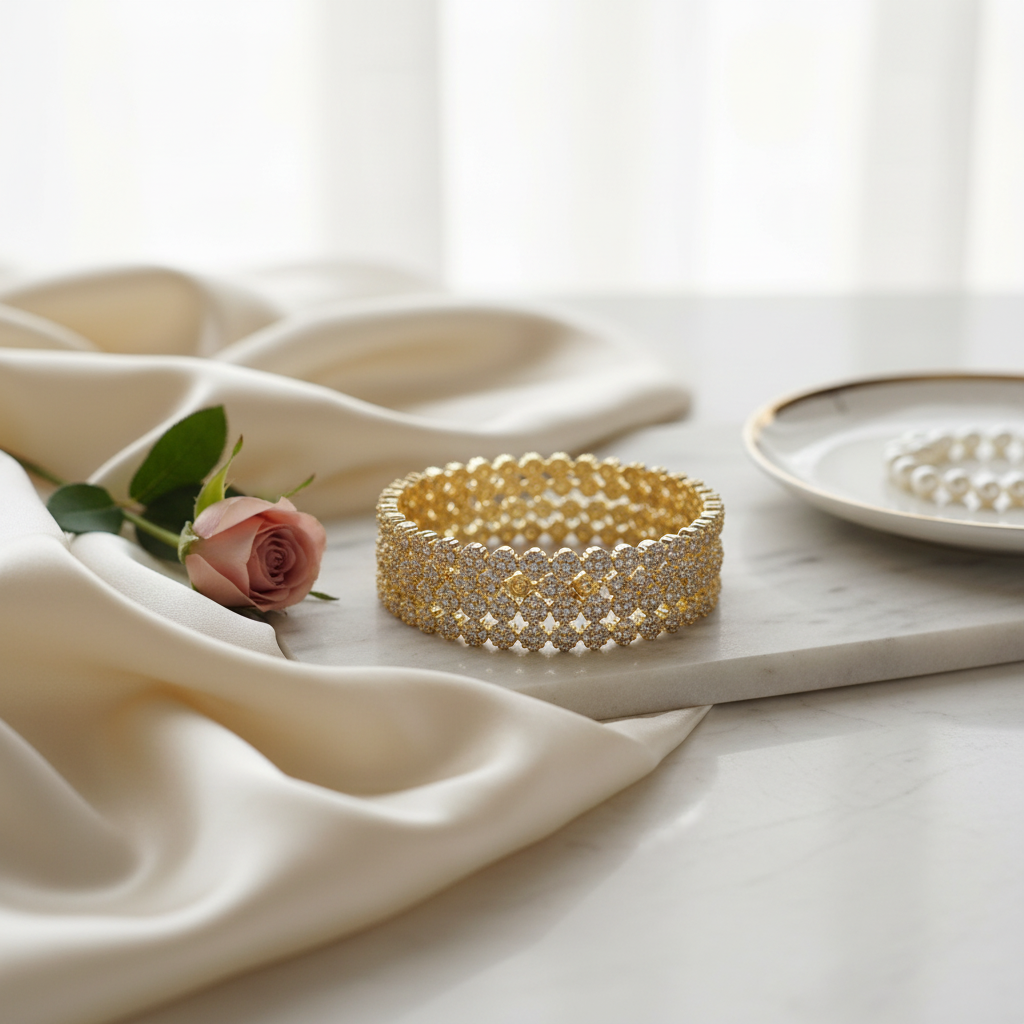 Lifestyle image of CZ gold-plated bangles