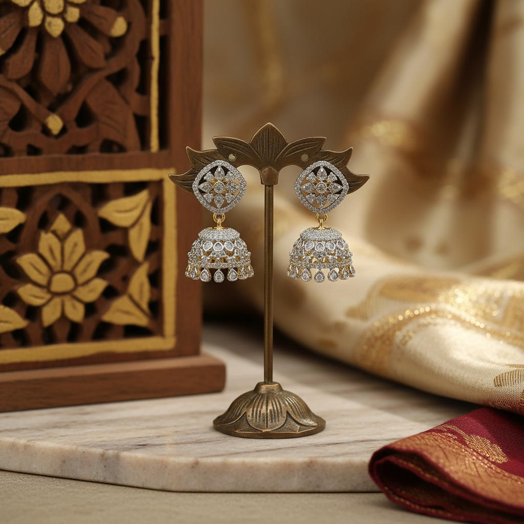 Lifestyle image of diamond-look jhumka earrings