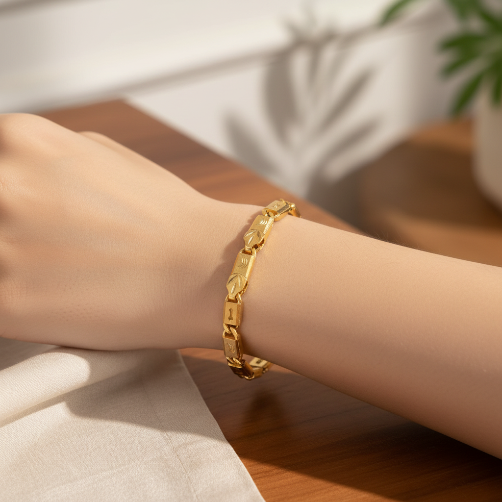 Lifestyle image of gold chain bracelet