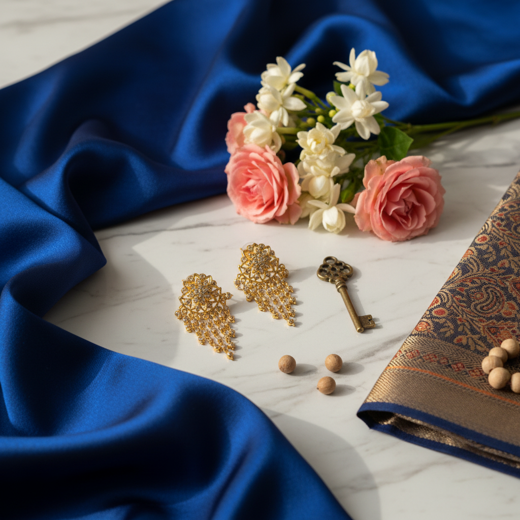 Lifestyle image of gold chandelier earrings