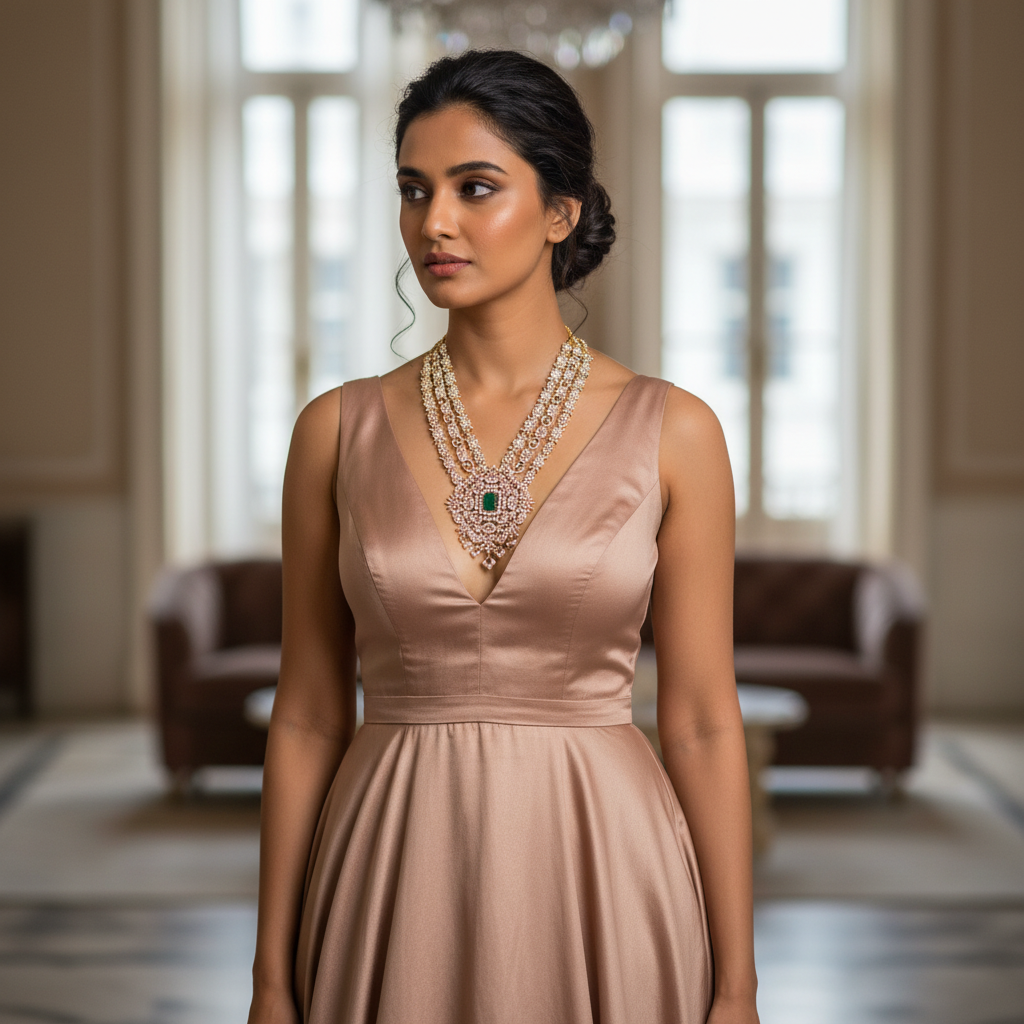 Lifestyle image of layered necklace only