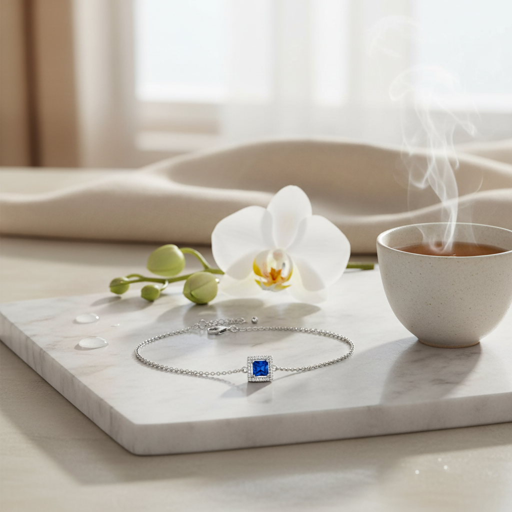 Lifestyle image of sapphire blue crystal bracelet